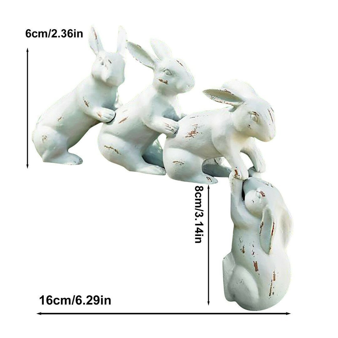 Easter Rabbit Garden Statues, Set of 4 Distressed White
