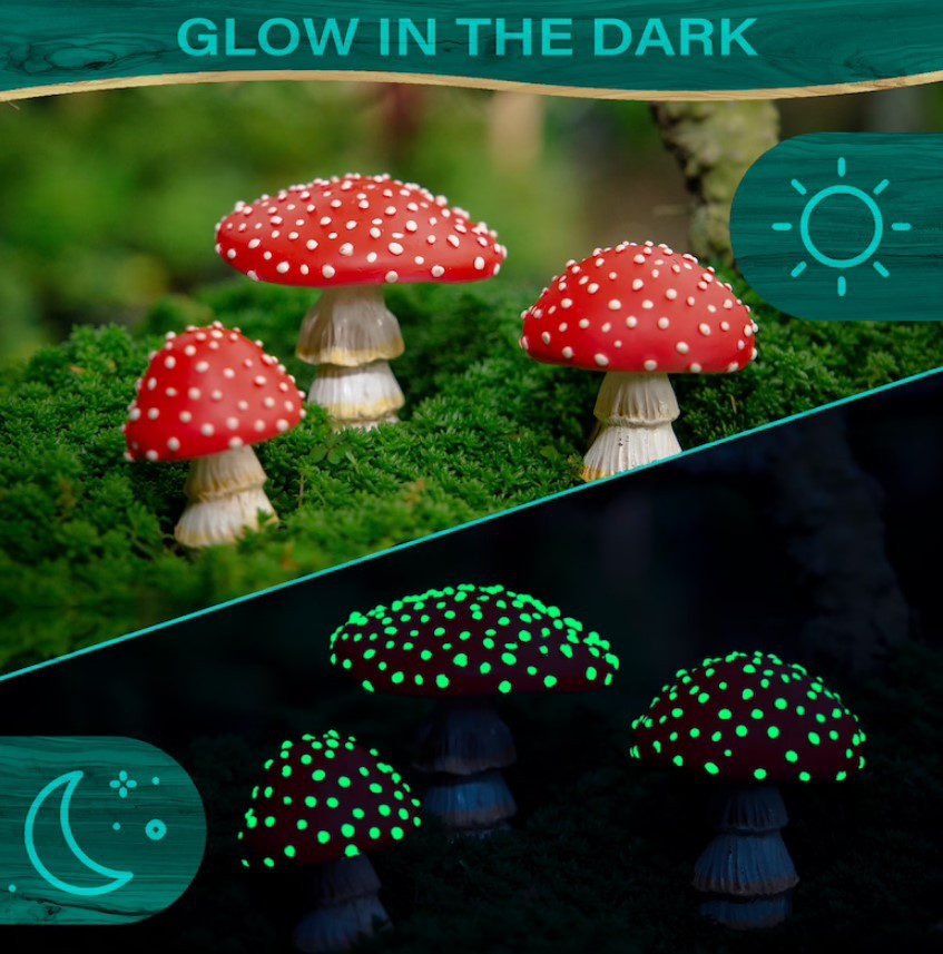 Glow in the Dark Mushroom Garden Ornament for Fairy Gardens
