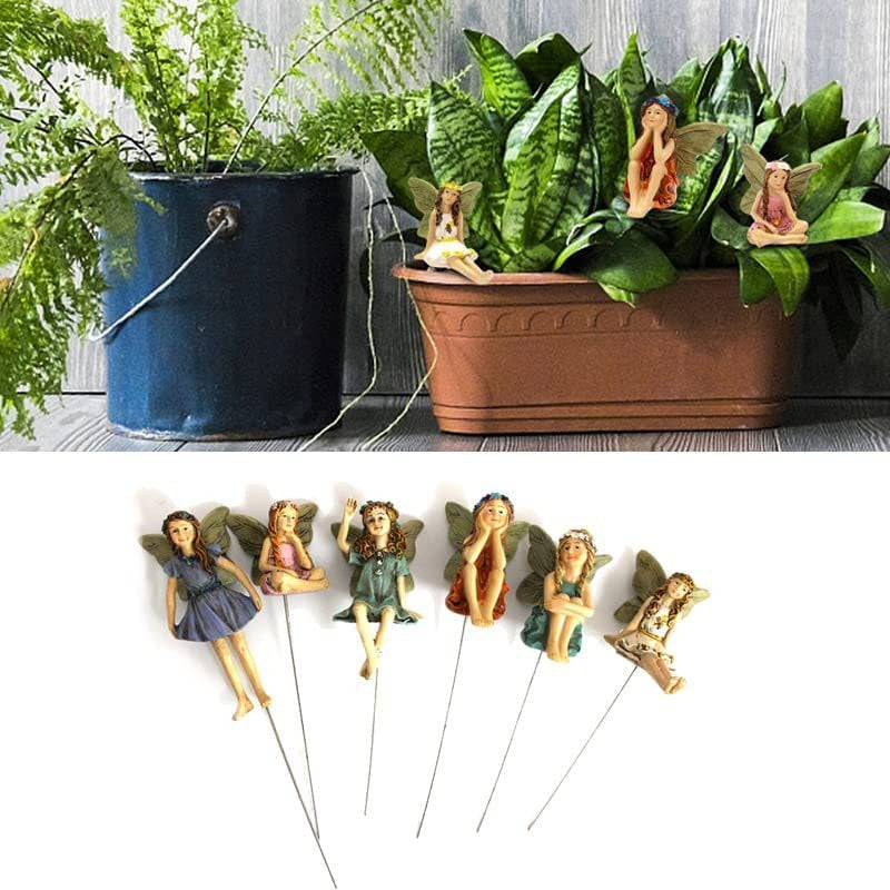 Garden Fairy Statues Set of 6 Resin Plant Stake Fairies