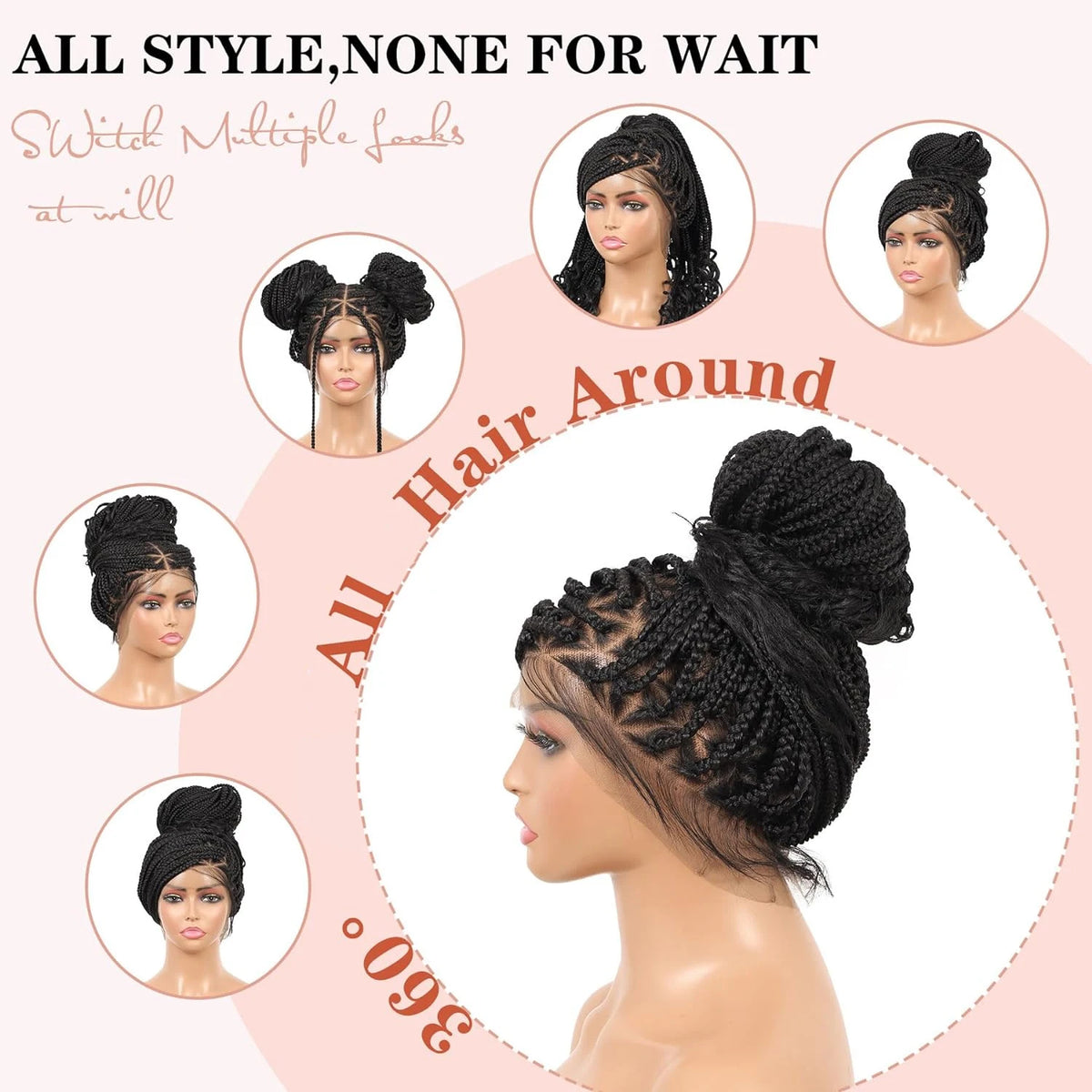 36-Inch Knotless Braided Wig With 360° Styling Looks
