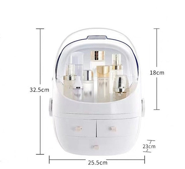 Waterproof Makeup Organizer with Clear Dust Cover Lid