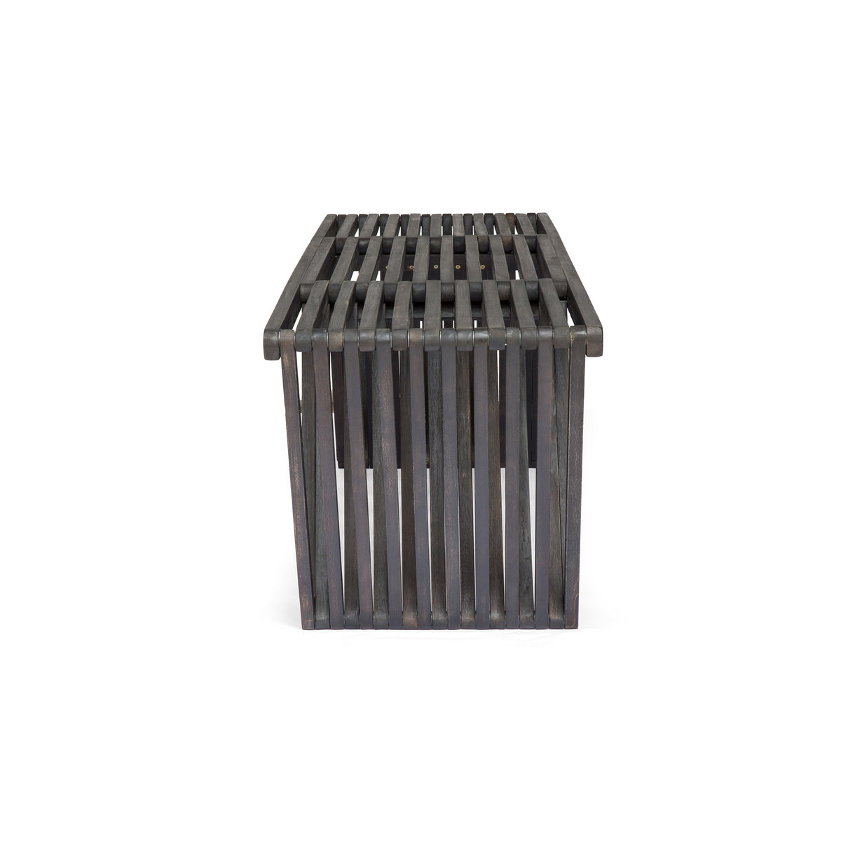Modern Slatted Outdoor Bench with Sculptural V-Legs