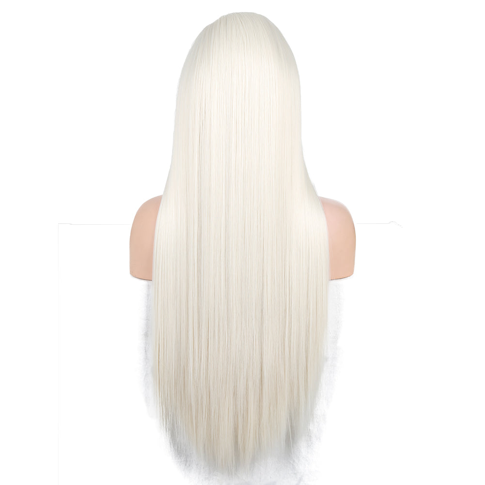 Lace Front Wig – Long Sleek Platinum Blonde Hair Style