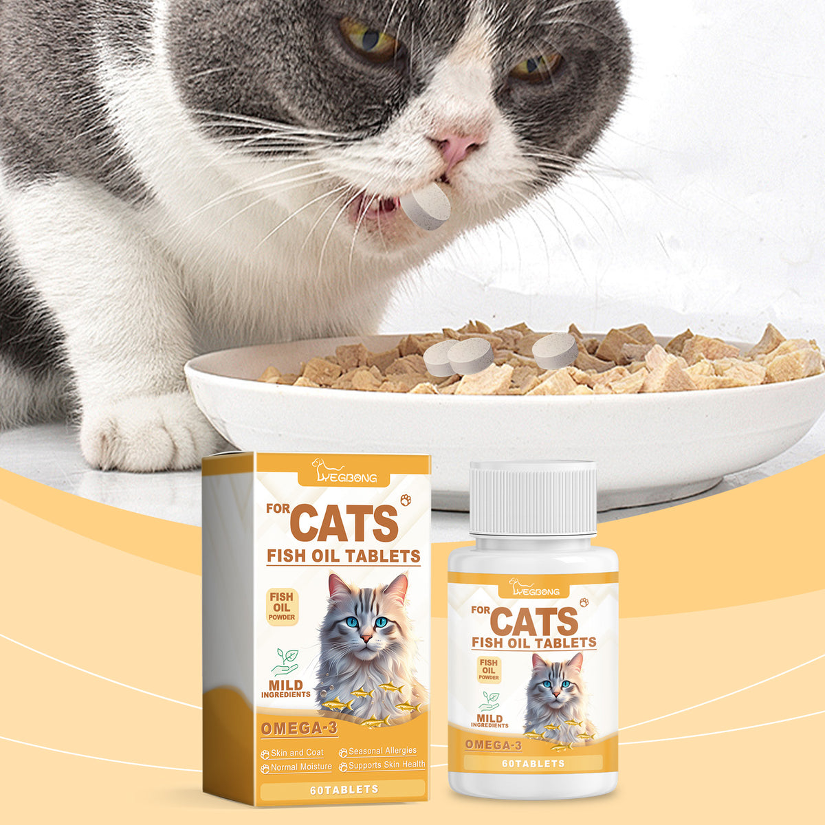 Cat Fish Oil Tablets for Skin, Coat & Immune Support