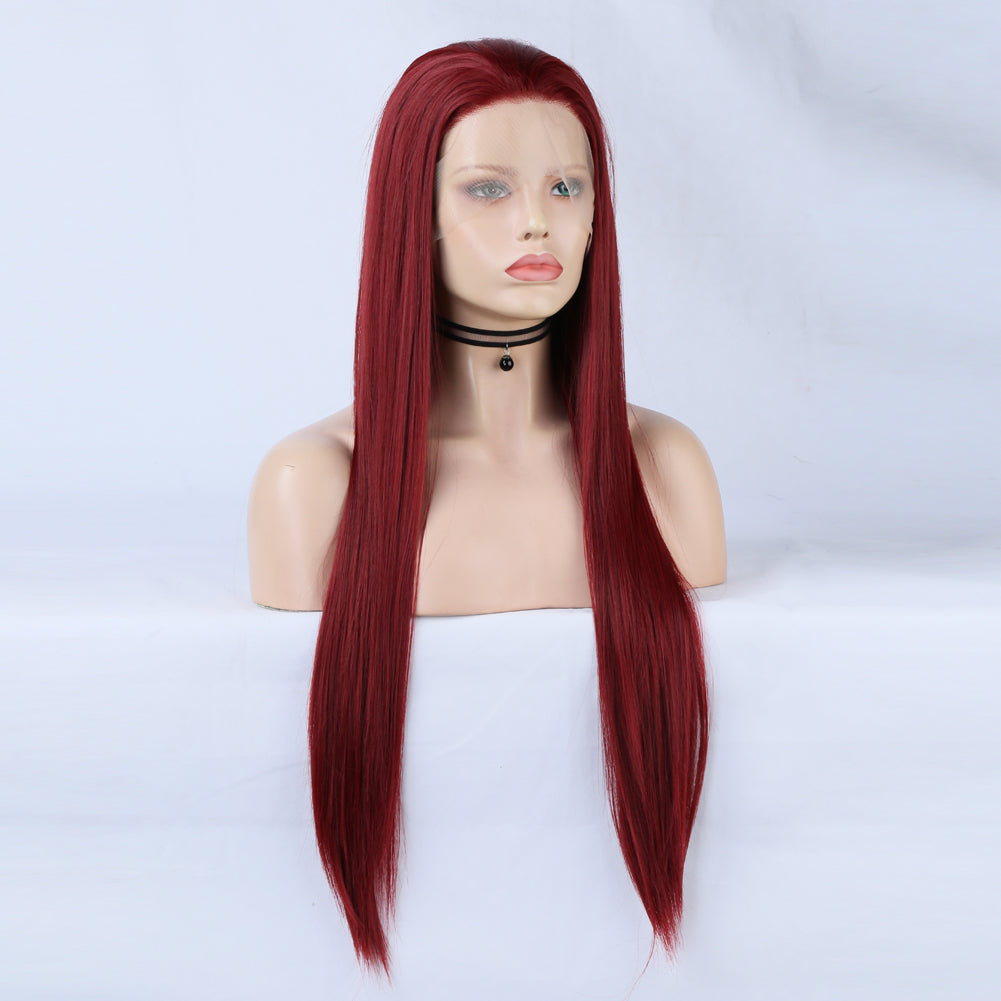 Long Straight Lace Front Wine Red Wig for Instant Glamour