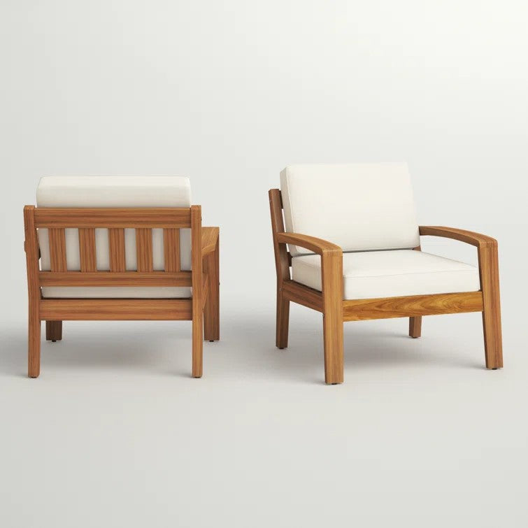 Teak Outdoor Lounge Chair with Cream Cushions