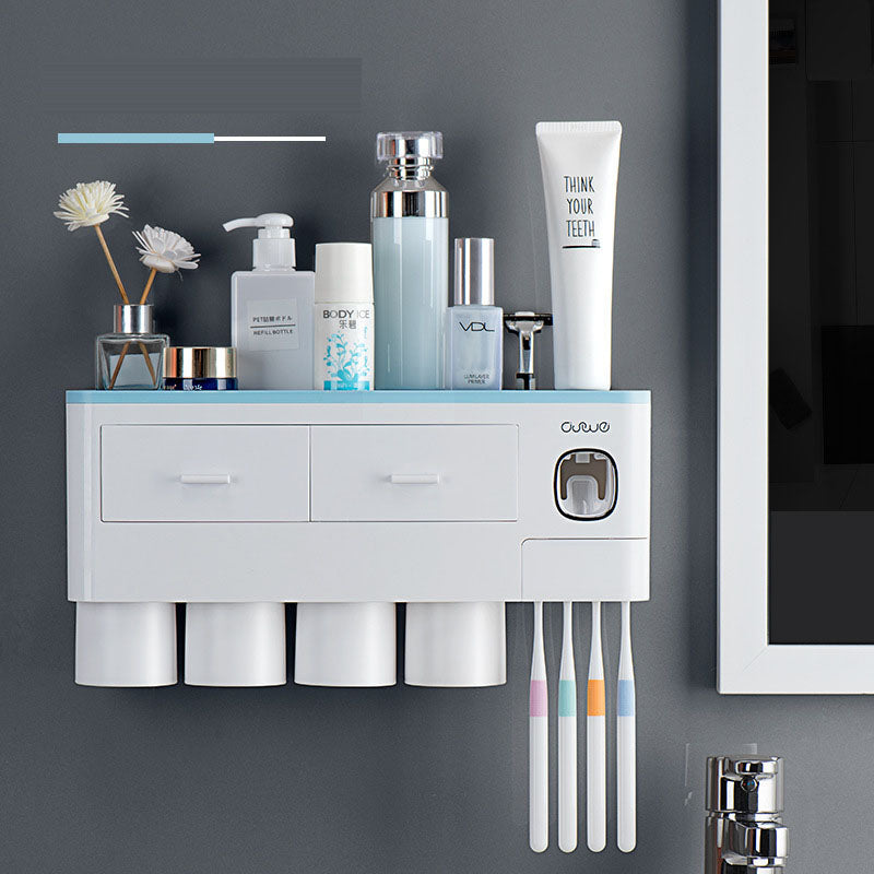 Wall Mounted Toothbrush Holder with Toothpaste Squeezer