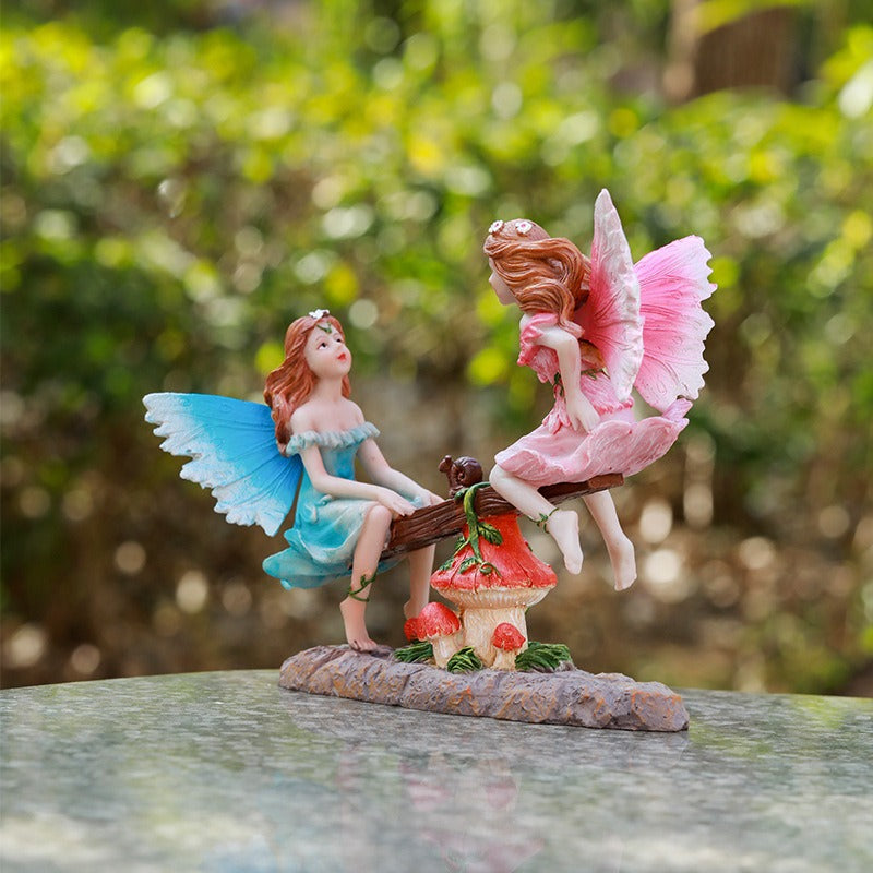 Fairy Garden Seesaw Figurine for Outdoor Garden Decor