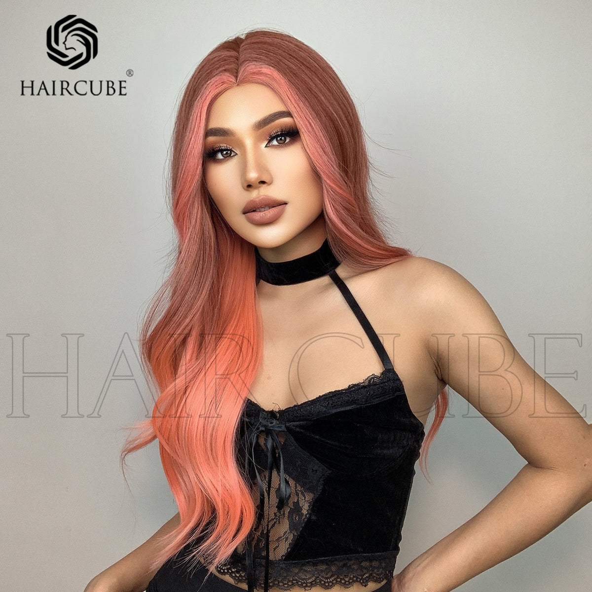 24-Inch Orange Pink Wig for Long, Wavy Glamour Looks