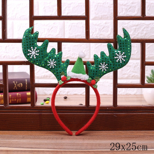 Christmas Reindeer Headband With Santa Hat Details