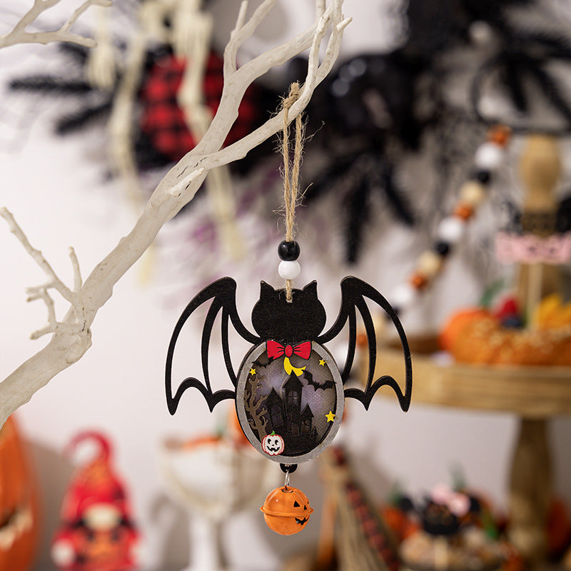 Halloween Wooden Lantern Pendant Set for Spooky Decor