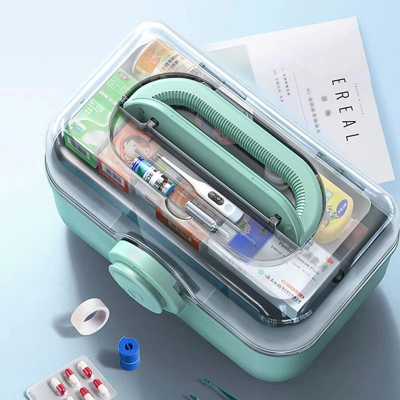 Clear-Lid Family Medicine Organizer with Fold-Out Trays