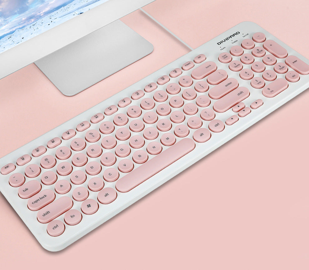 Full-Size Wired Keyboard, Retro Round Keycaps and Numpad