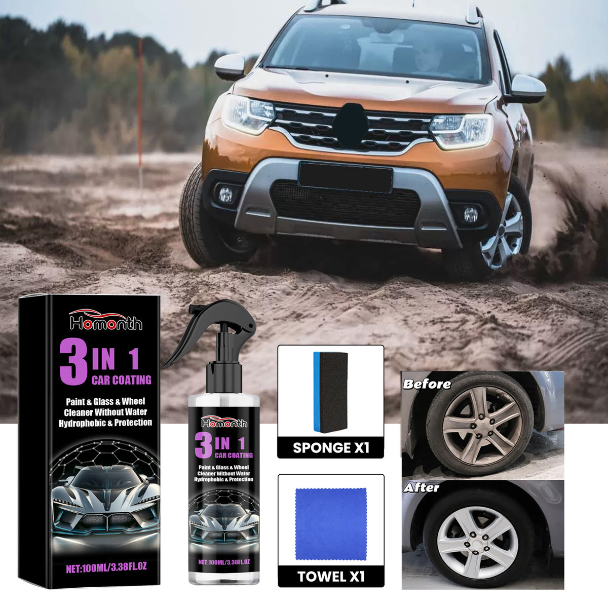 3-in-1 Car Coating Spray for Waterless Shine & Protection