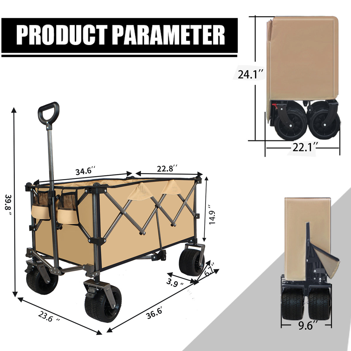 Folding Beach Wagon Cart with All-Terrain Wheels & Brakes