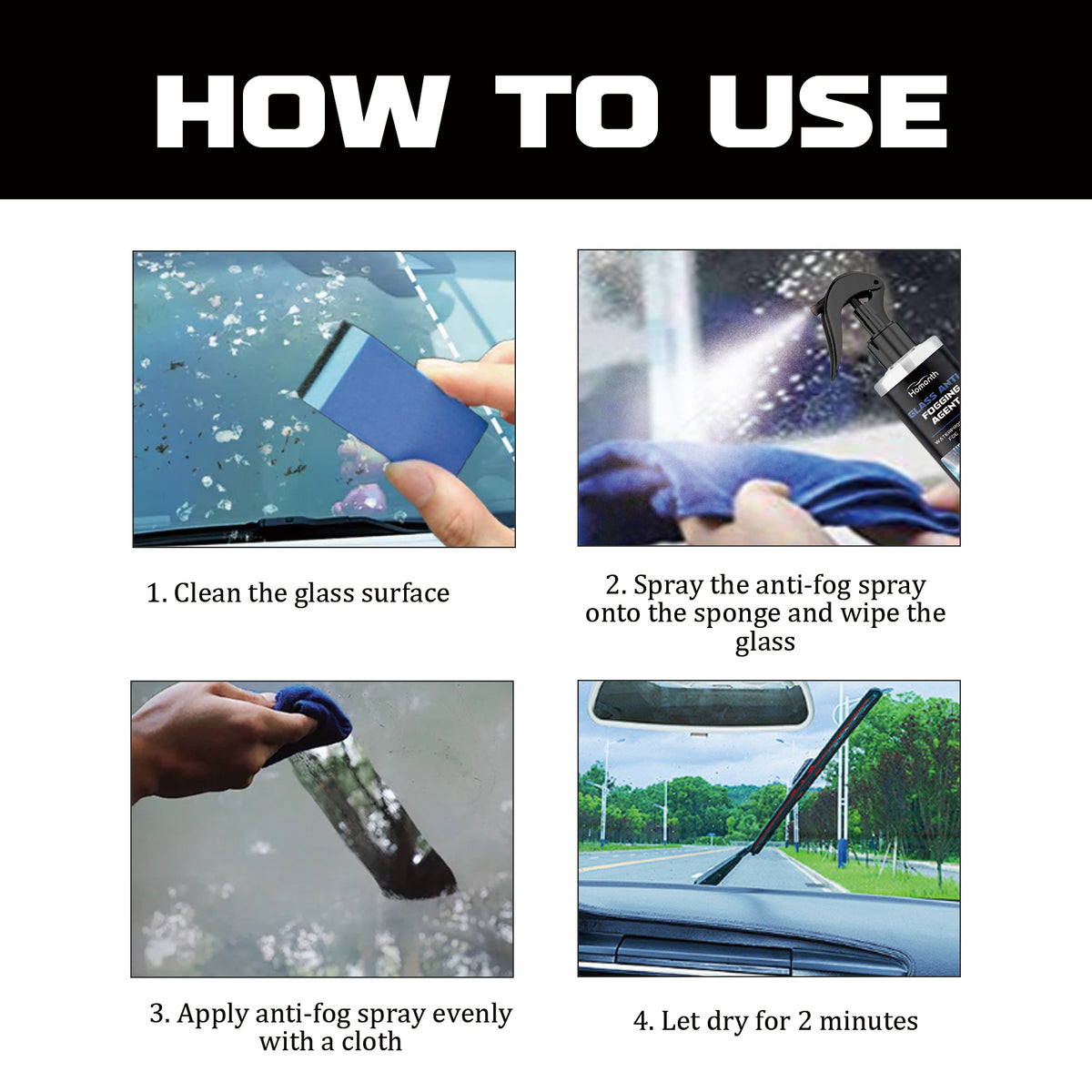 Auto Glass Anti-Fog Spray for Clear Driving Visibility