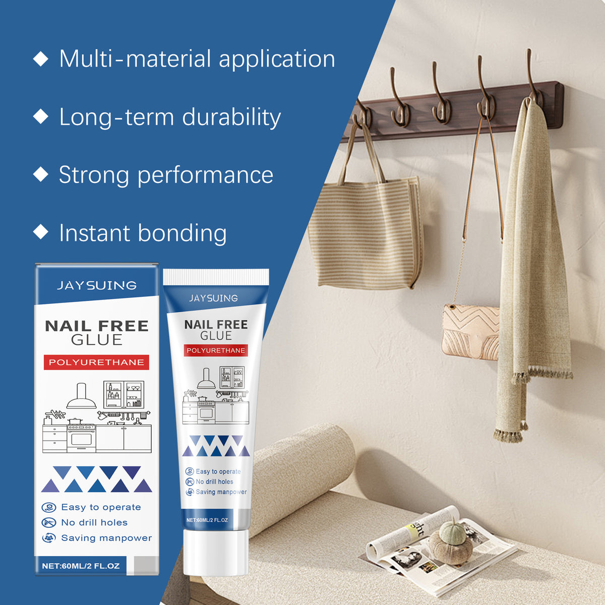 Nail-Free Adhesive for Strong, Weather-Resistant Mounting