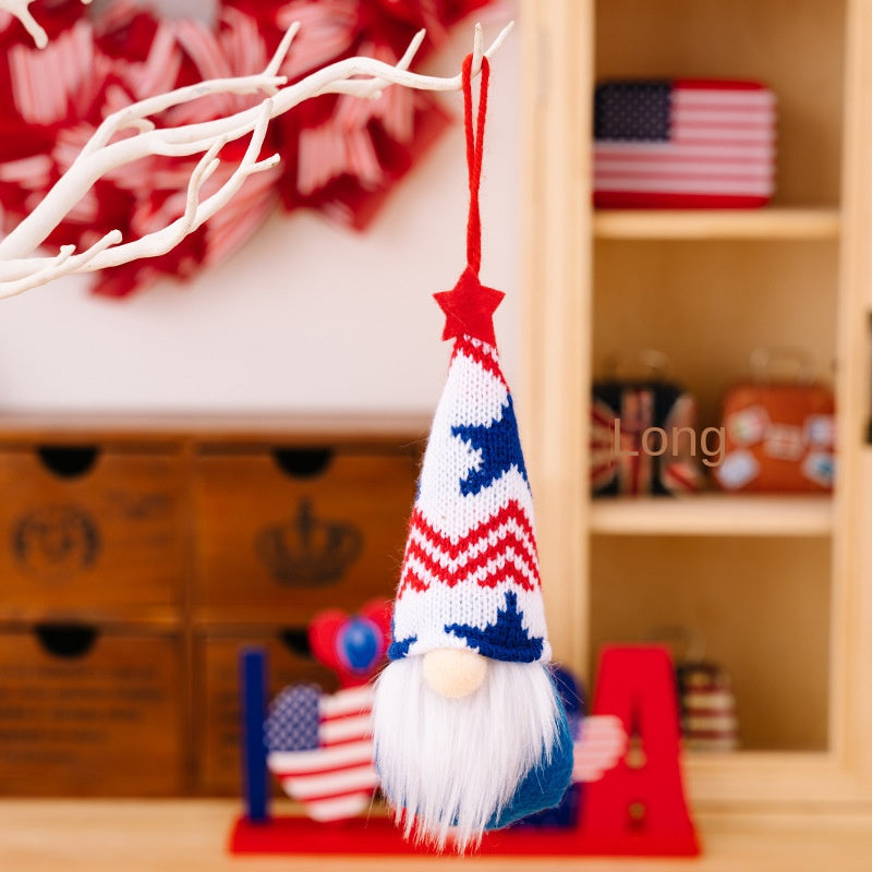 Patriotic Knitted Gnome Ornament for Festive Displays