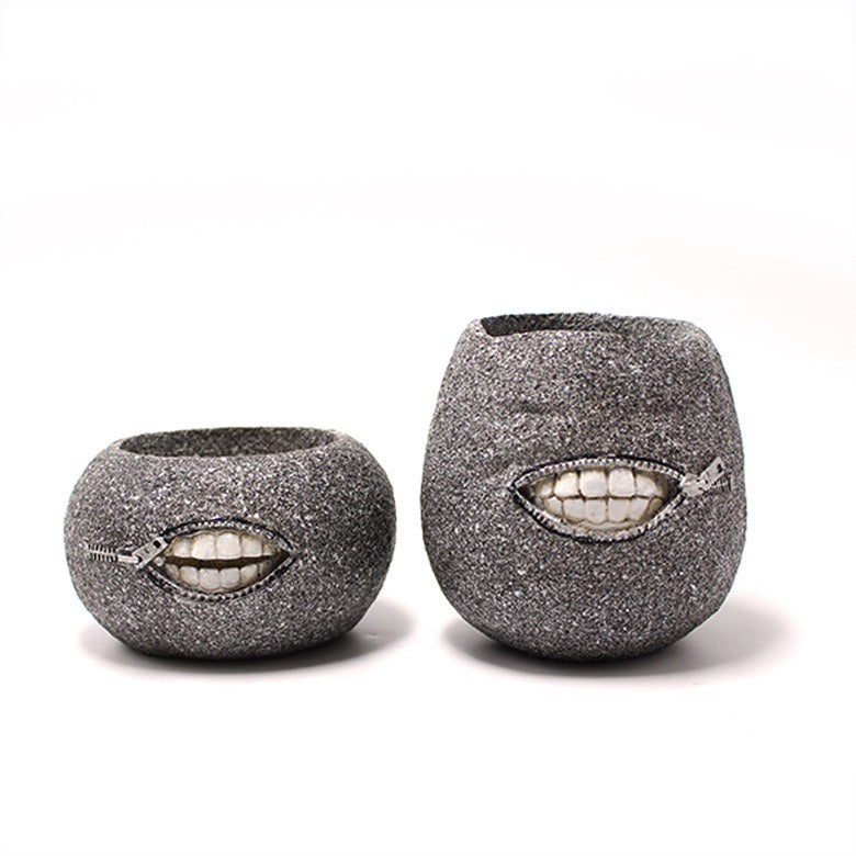 Zipper-Mouth Stone Succulent Planter for Desk & Patio Decor