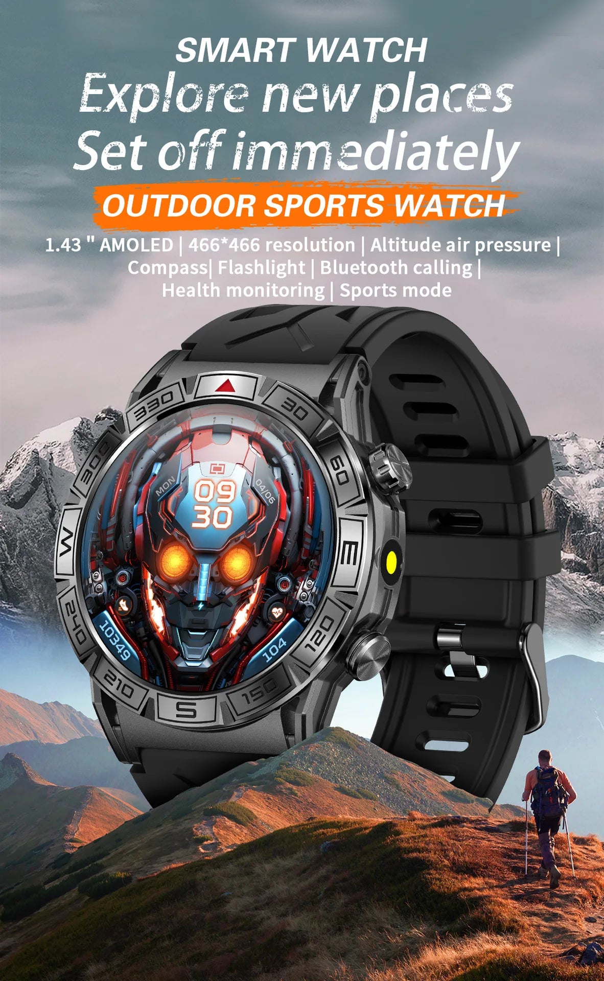 Rugged Sports Smartwatch with Heart Rate & Step Tracking