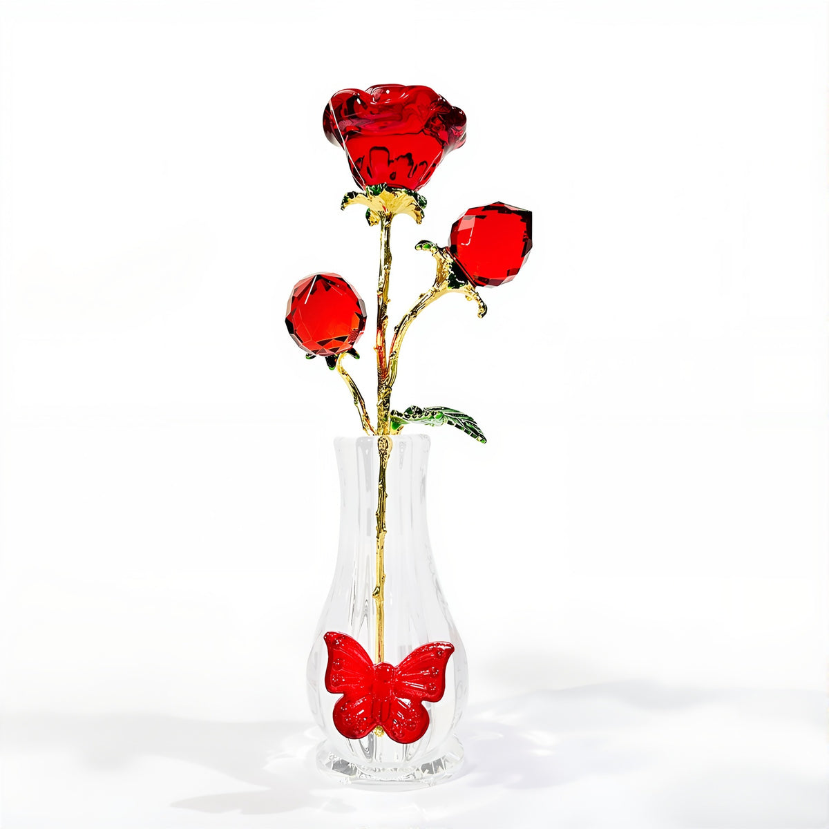 Crystal Rose Glass Vase Romantic Tabletop Decoration