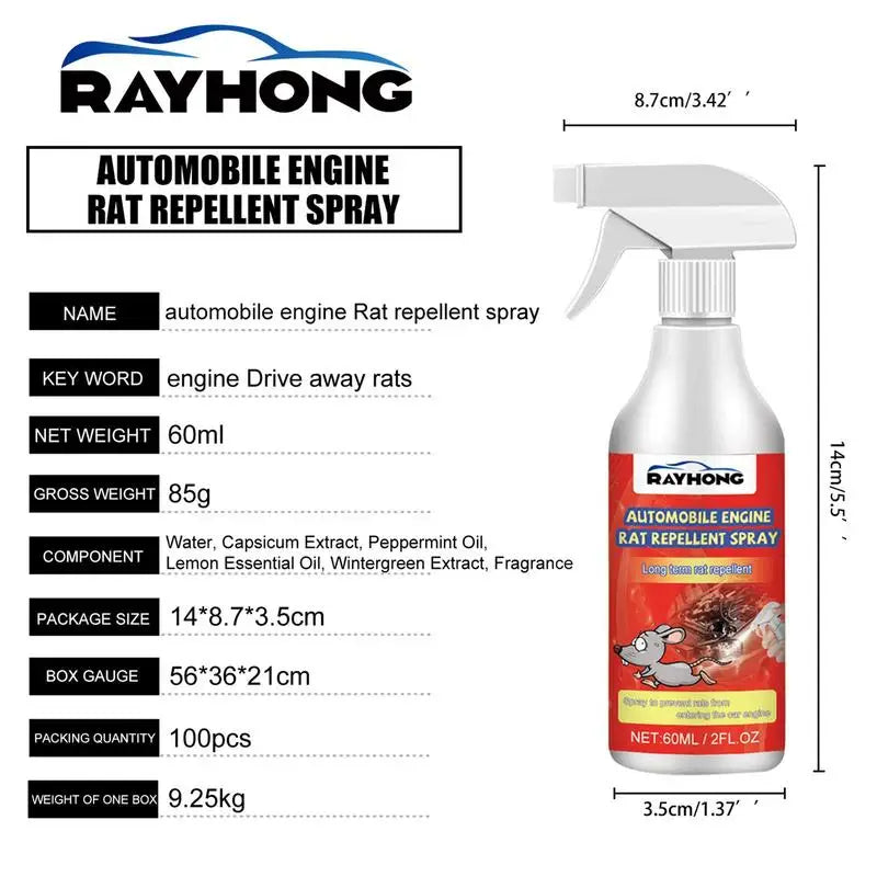 Car Engine Rodent Repellent Spray, Long-Lasting 60ml