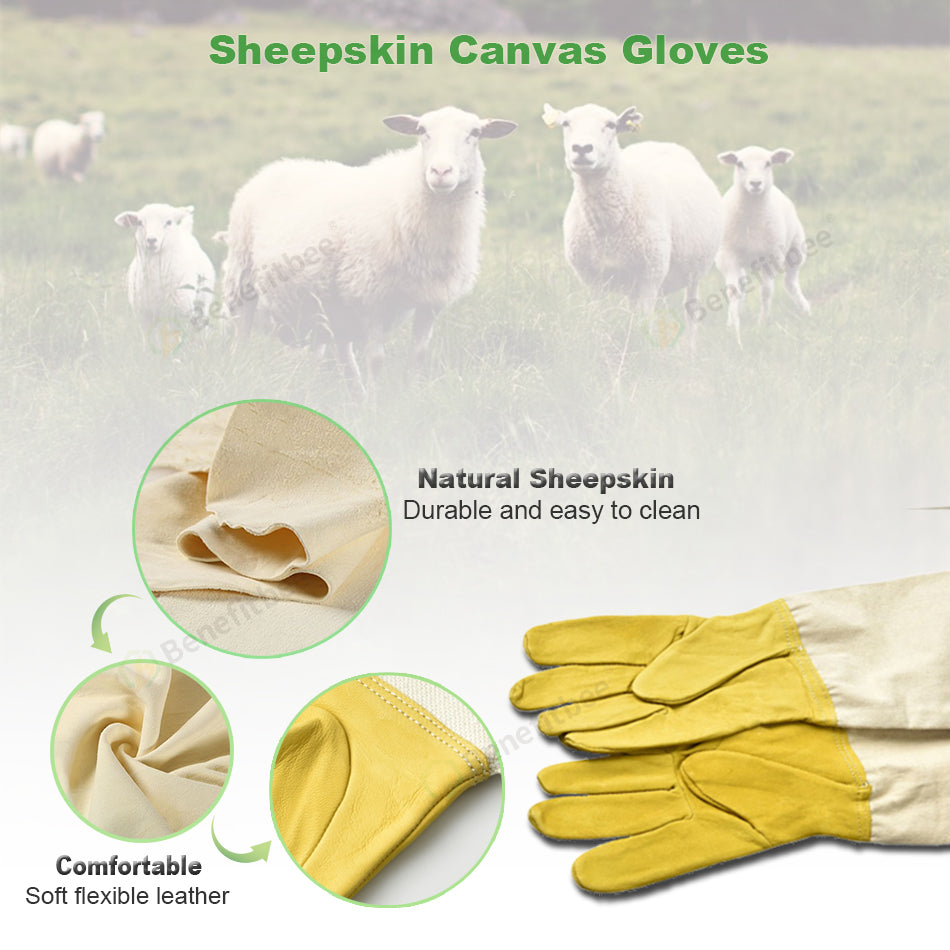 Beekeeping Gloves with Sheepskin Palms & Long Sleeves