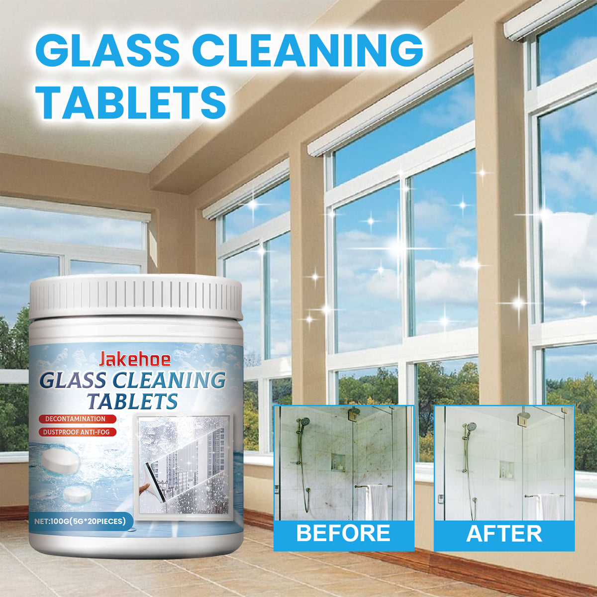 Glass Cleaning Tablets for Clear, Anti-Fog Windows