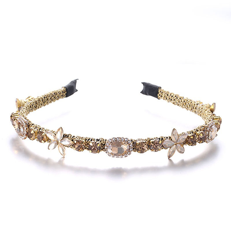 Crystal Flower Hair Hoop with Multicolor Glass Diamonds