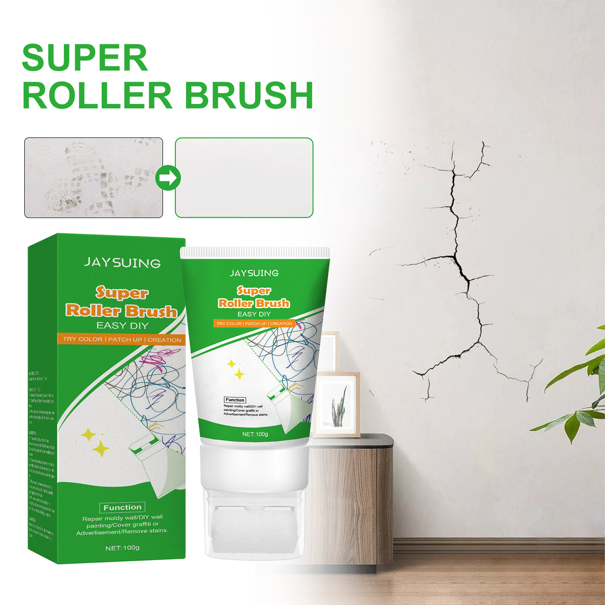 Wall Repair Paint Roller - Fix Cracks & Stains Fast