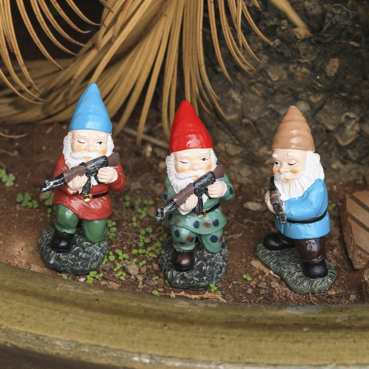 Funny Resin Garden Gnome Figurines, Trio of Winking Gnomes