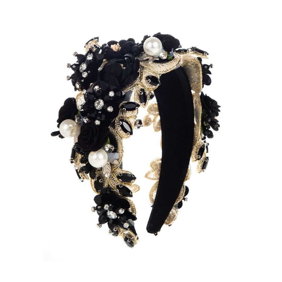 Luxury Floral Rhinestone Pearl Headband for Events
