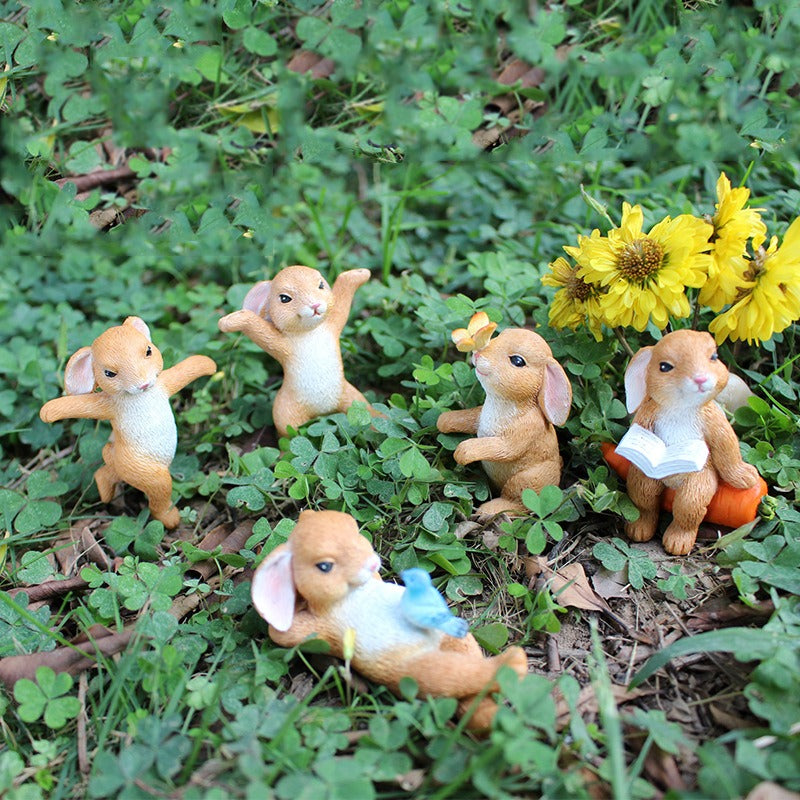 Resin Rabbit Garden Figurines Set of 5 for Outdoor Decor