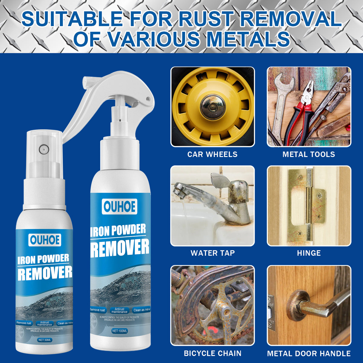 Automotive Rust Remover Spray for Iron Powder Cleaning