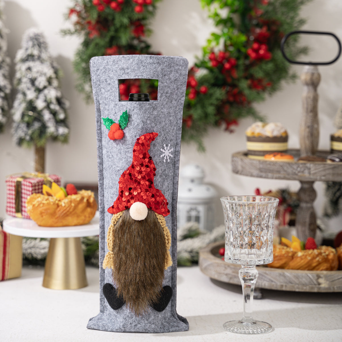 Christmas Wine Bottle Cover | Festive Gnome Display