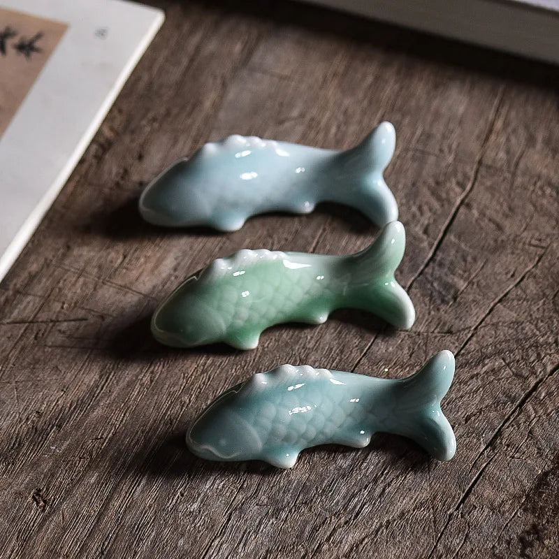 Celadon Ceramic Koi Pen Holder for an Elegant Desk