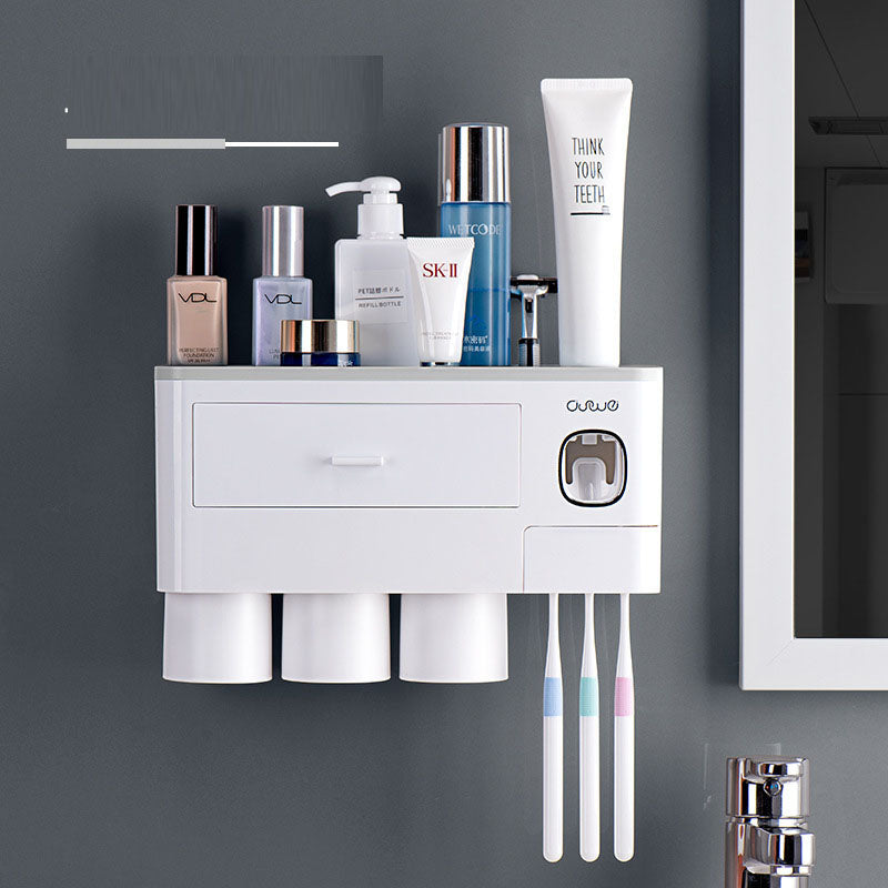 Wall Mounted Toothbrush Holder with Toothpaste Squeezer