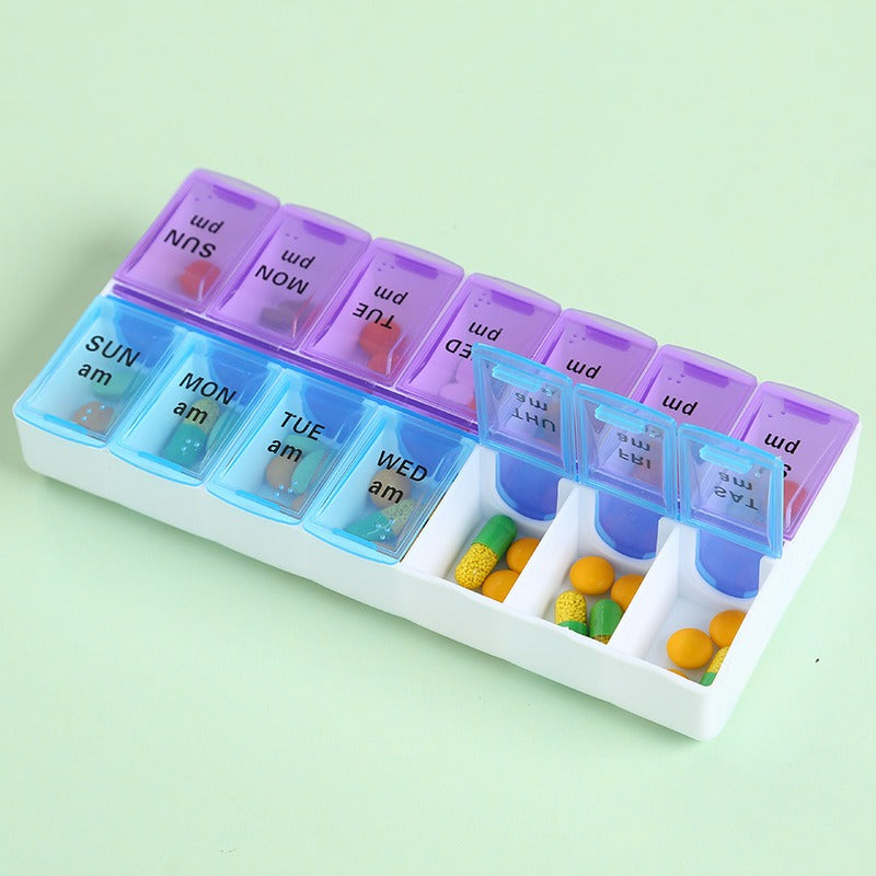 Weekly Travel Pill Organizer with 14 AM PM Compartments