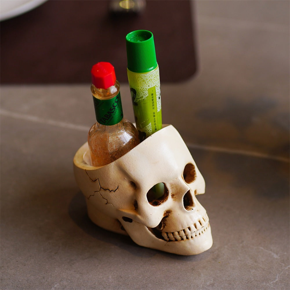 Gothic Skull Desk Organizer Pen Holder for Messy Desks