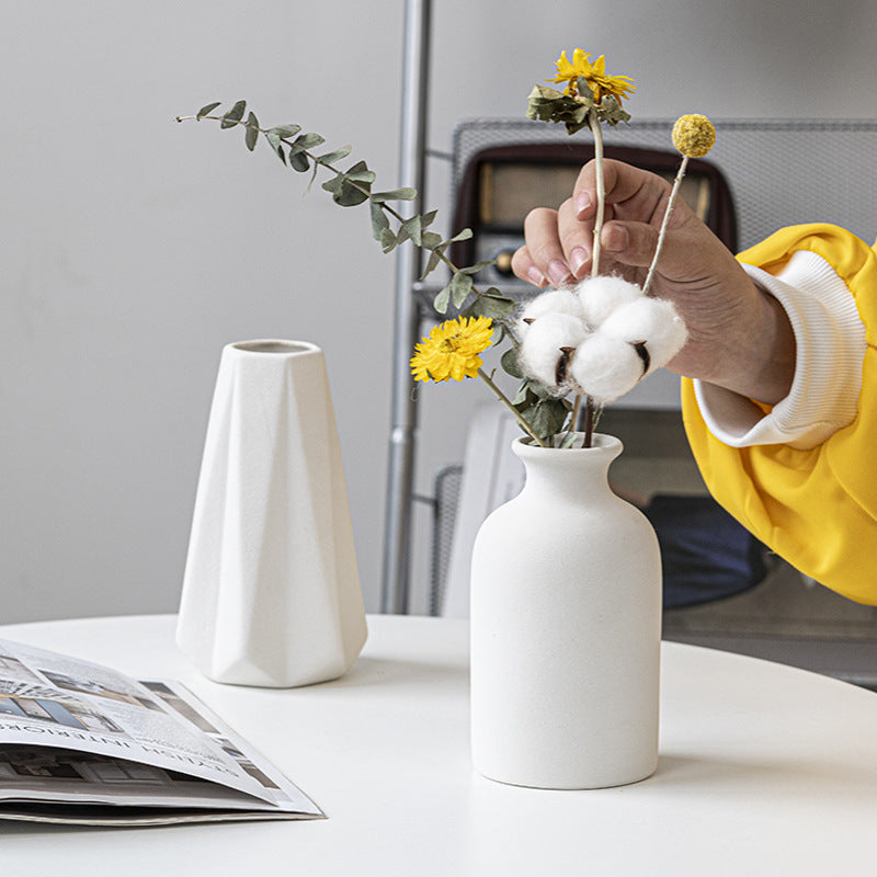 Matte White Ceramic Vase for Dried Flowers, Nordic Style