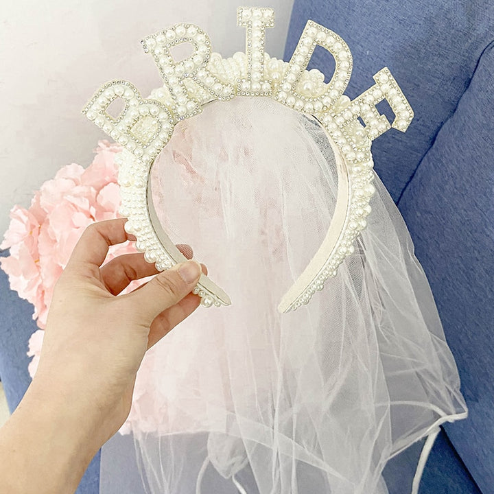 Bride-to-Be Pearl Veil Tiara for Bridal Party Photos