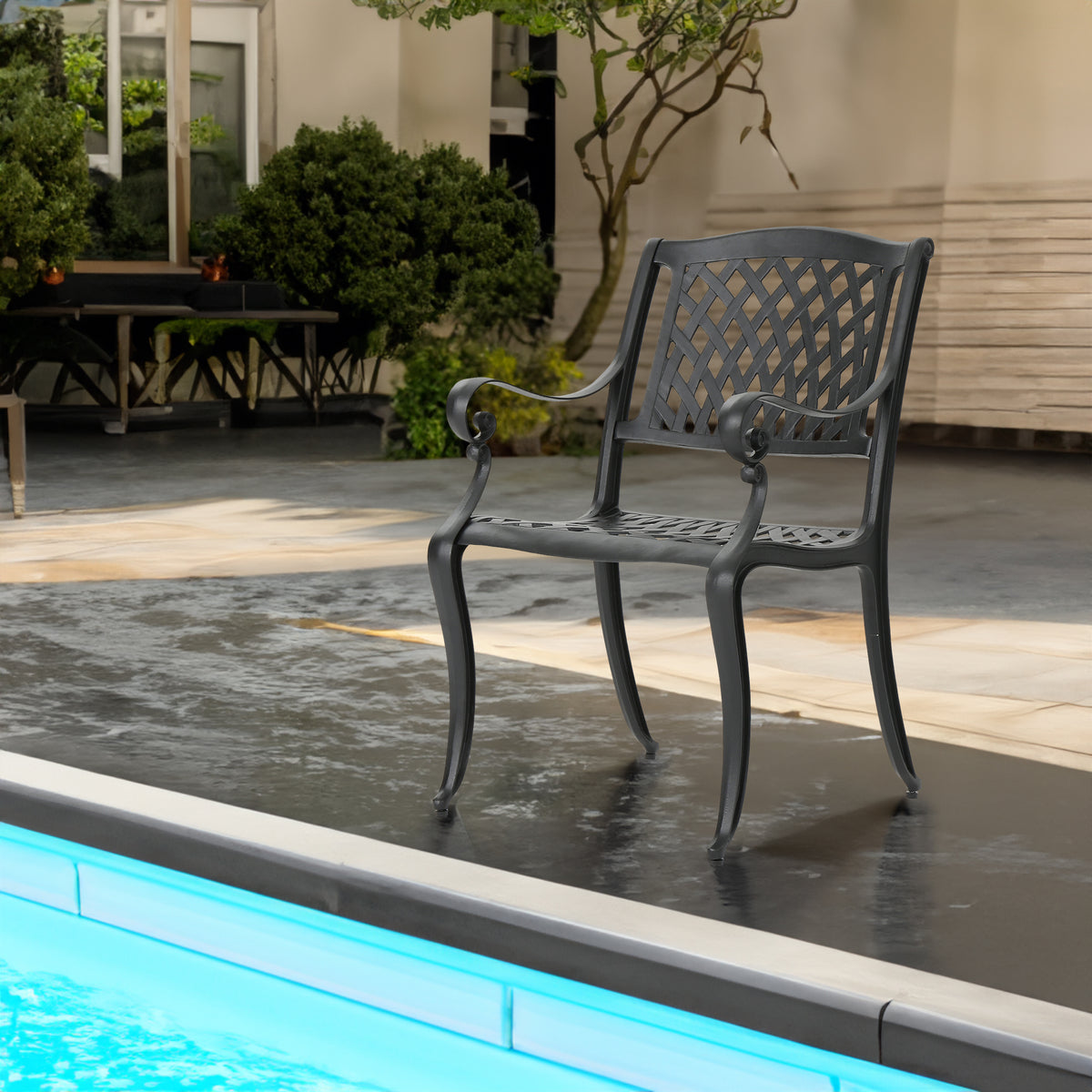 Cast Aluminum Outdoor Dining Chairs Set of 2 Charcoal