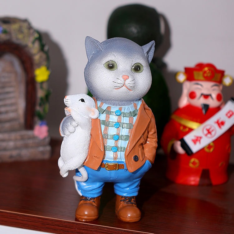 Cat Garden Statue with Mouse Friend, Outdoor Resin Decor