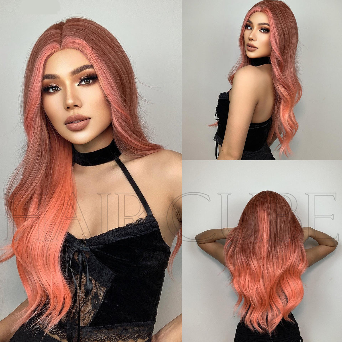 24-Inch Orange Pink Wig for Long, Wavy Glamour Looks