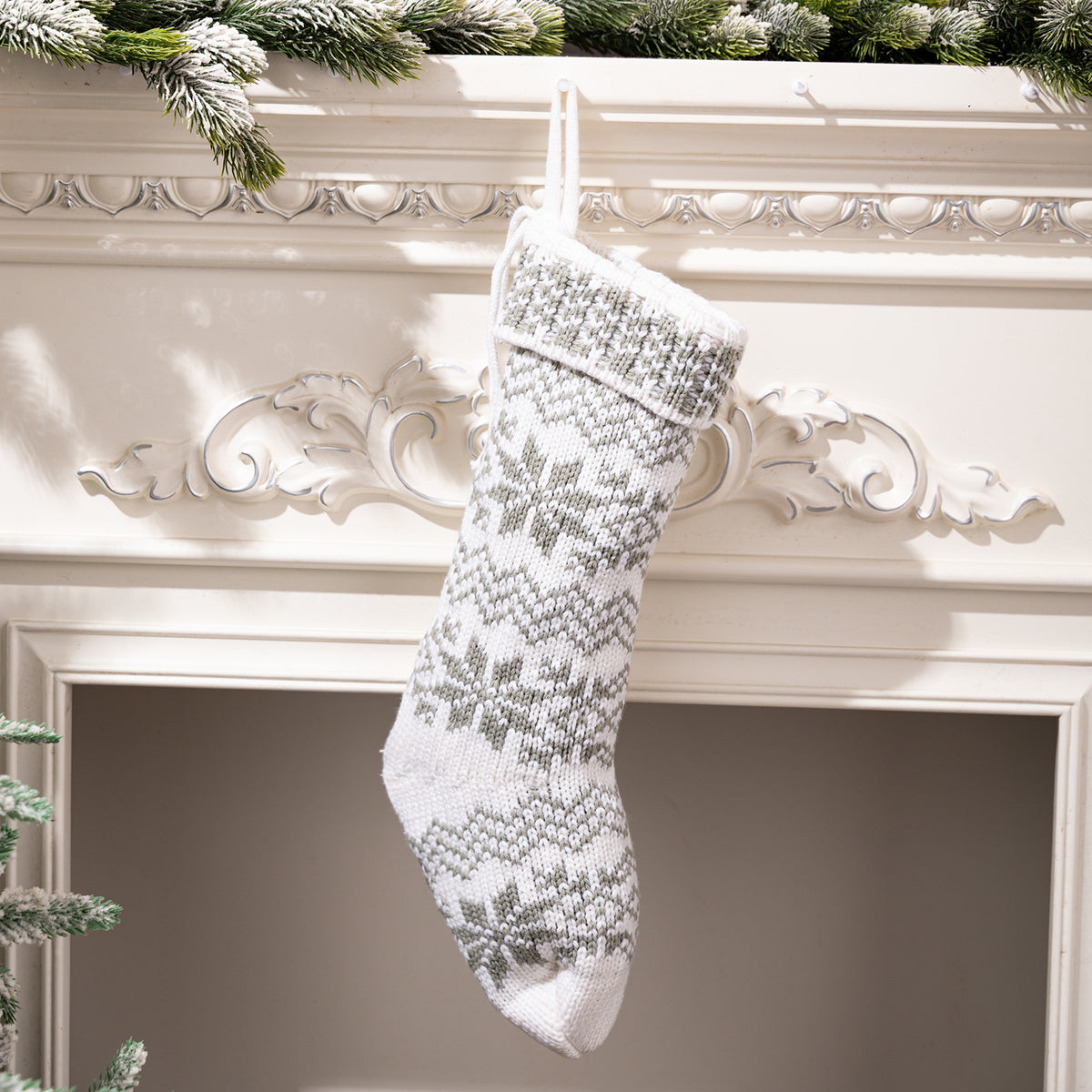 Knitted Christmas Stockings With Snowflake Design Set