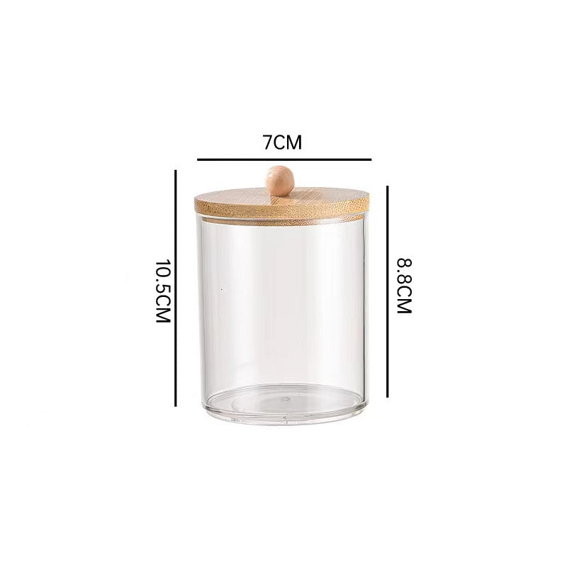 Bamboo Lid Cotton Swab Holder | Clear Bathroom Storage Jar