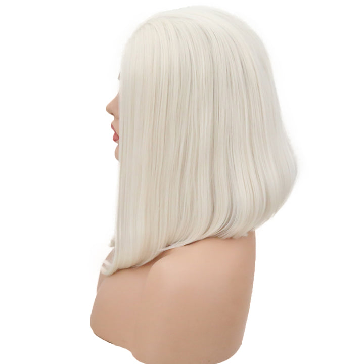 Pure White Lace Front Bob Wig – Sleek Curly Style