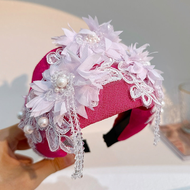 Embroidered Flower Hair Hoop for Romantic Event Style