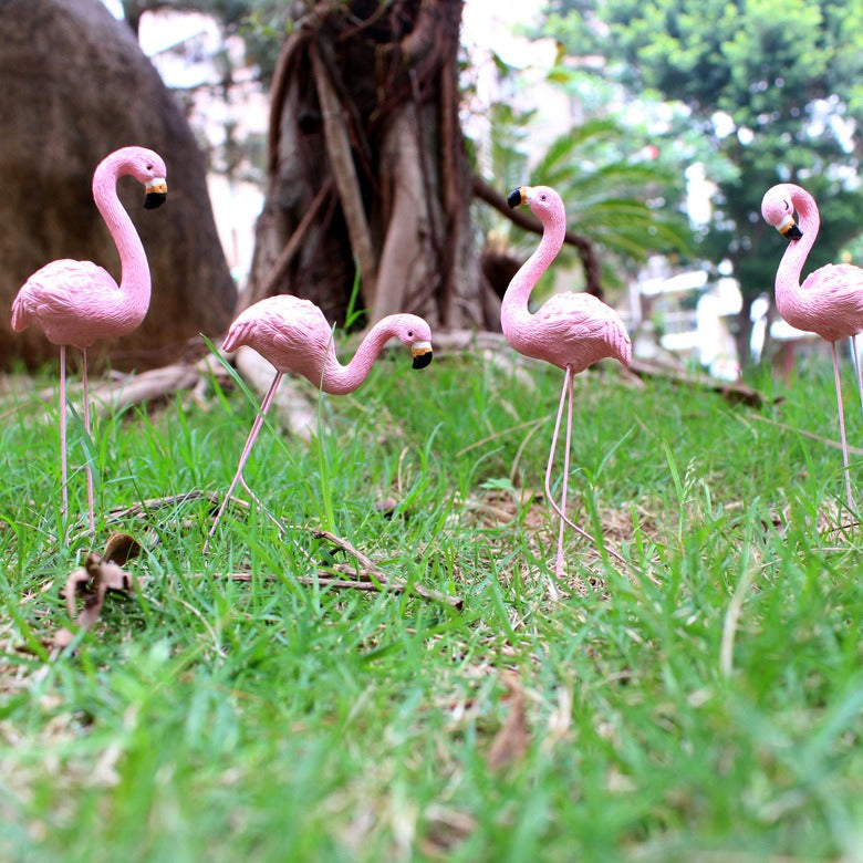 Pink Flamingo Garden Stakes Set of Four Decor
