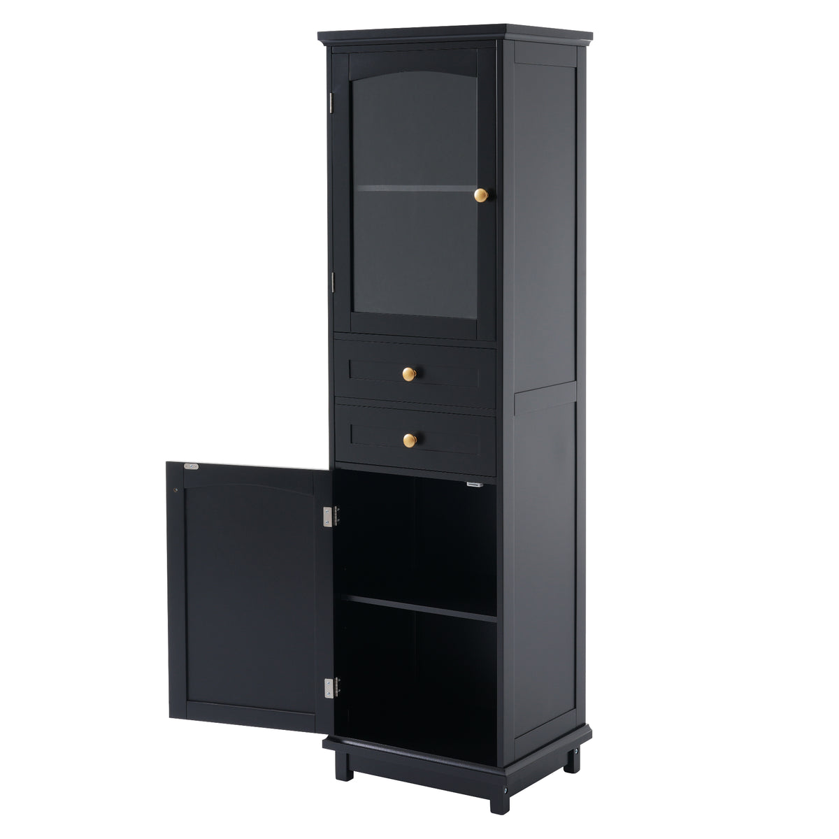 Tall Bathroom Storage Cabinet with Glass Door and Drawers